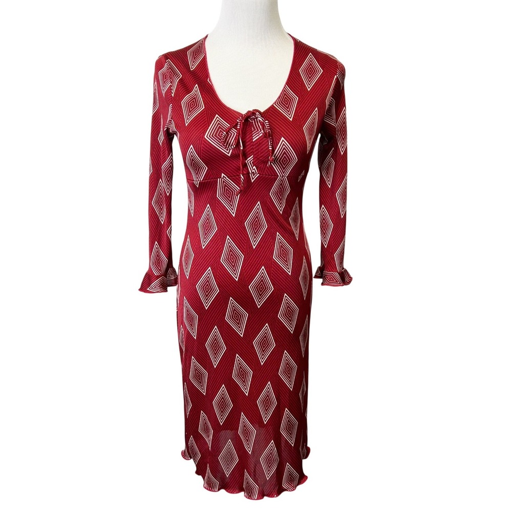 Wet Seal Y2K‎ Babydoll Dress Women's Size Small Red Geometric Long Sleeves